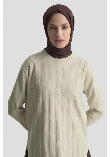 Armine Örgü Desenli Kazak 25kd7004 Bej Bej