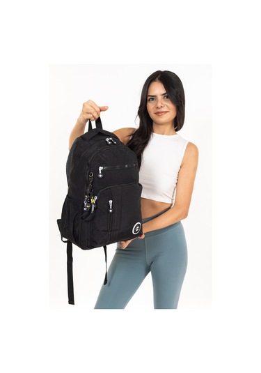 Modern Tarzda Su Geçirmez Krınkil Kumaş Okul Sırt Çantası Hafif, Konforlu Ve Fonksiyonel Tasarım - Siyah Siyah