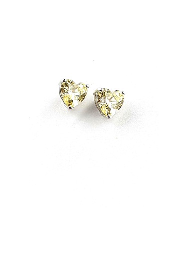 Sky Diamond Yellow Sitrin Taşlı Minimal Kalp Küpe Gümüş