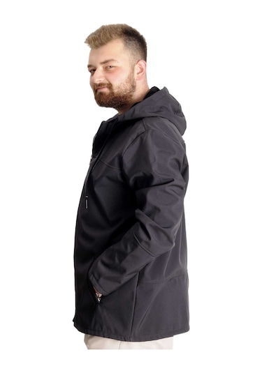 Mode Xl Büyük Beden Softshell Waterproff Kapüşonlu Mont 21235 Antrasit 001