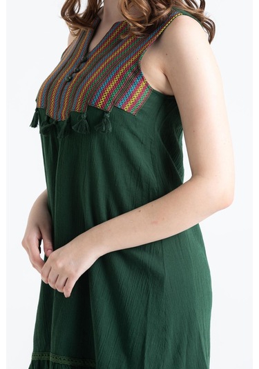 Kolsuz Şile Bezi Ilgaz Midi Boy Elbise Yeşil