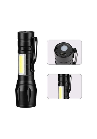 Single Sword Şarjlı Küçük Boy El Feneri - Kutulu Ve Kemere Takma Aparatlı Siyah