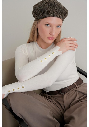 6736 Kadın Bisiklet Yaka Kolu Droplu Triko Kazak Kemik Kemik