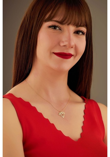 Dkmn Gümüş Elmas Şekilli Gümüş Kolye