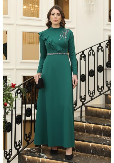 Elif Taşlı Tesettür Elbise Zümrüt Zümrüt