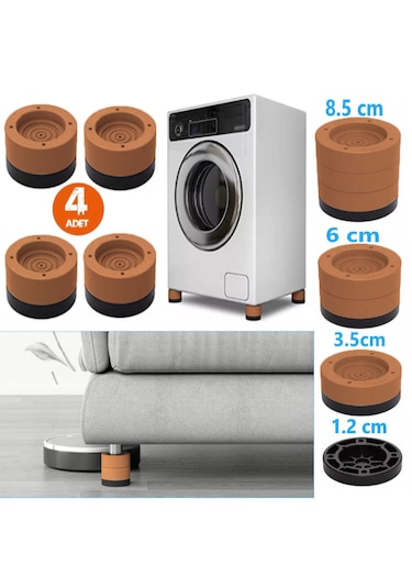 Tineke Beyaz Eşya Ayağı Çamaşır Makinesi Mobilya Titreşim Önleyici Kaydırmaz 8,5 Cm Yükseltici 4 Lü Kahverengi Kahverengi