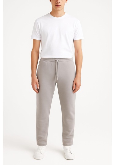 Erkek Düz Paça 3 İplik Şardonlu Rahat Kesim Premium Kumaş Eşofman Altı Gri