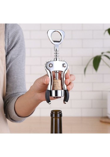 Kangvka Profesyonel Multifonksiyon Şarap Açıcı: Pervane Tipi Kork Açıcı, Alüminyum Kase Kesici Ve Bira Kapağı Açıcı - Ergonomik Ahşap Kolu İle Dayanıklı Çelik Gövde Gümüş
