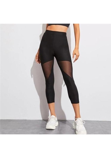 Kadın Örgü Dikiş Spor Tayt Yüksek Bel Pantolon Spor Yoga Pantolon SiYAH