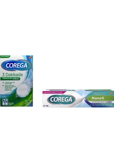 Corega Protez Temizleyici Tablet 30lu + Protez Yapiştirici Ferahlatici 40 Gr