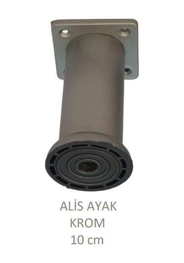 Alis Ayak, Baza Koltuk Dolap Ayağı, Plastik, Krom, 10 Cm, Vidalarıyla Mat Krom