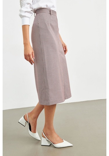 Stella Pulvis Bordo Pötikare Yırtmaçlı Midi Kalem Etek Bordo