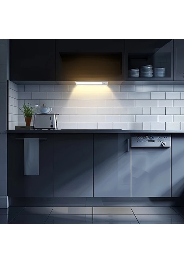 Willowhaven Black-4pcs-3.94inch 4 Adet Hareket Sensörlü Usb Şarjlı Ayarlanabilir Parlaklık Dolap Altı Led Aydınlatma Mutfak Banyo Ahşap