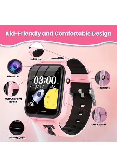 Trendooze Gaojunshop01 Pembe Çocuk Akıllı Oyun Kameralı Ayarlanabilir Ekran Doğum Günü Hediyesi Pembe Kişiye Özel Pembe