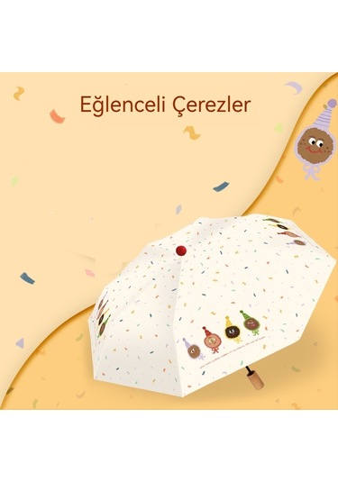 Hem Güneşli Hem De Yağmurlu Eğlenceli Bisküvi Şemsiyesi Beyaz