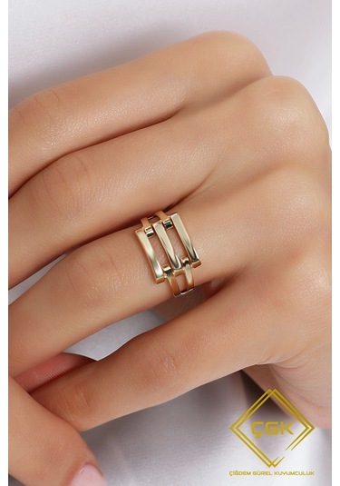 Çgk Çiğdem Gürel Kuyumculuk 3 Sıra Kaburga Altın Yüzük Gold