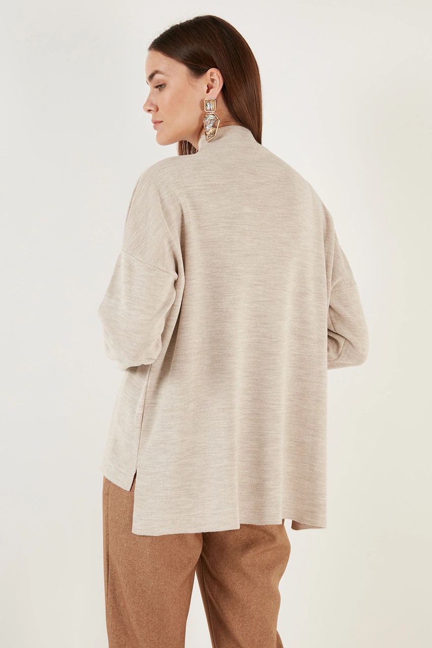 Lela Pamuklu Arkası Uzun Dik Yaka 2'Li Paket Triko Bayan Kazak 4615002S2 Mor-Bej