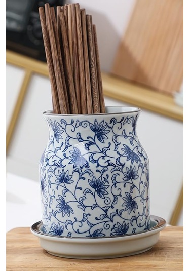 Seramik Çatal Bıçak Tutucu, Tepsili Mavi Ve Beyaz Çatal Bıçak Kavanozu, Mutfak Saklama Alanı, Hayvan Dekorasyonu -