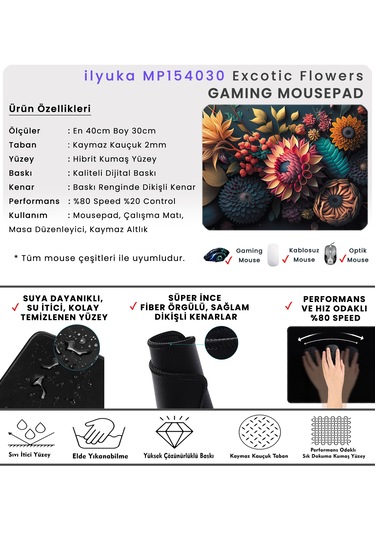 40x30cm Gaming Oyuncu Mousepad Exotic Flowers Mp154030