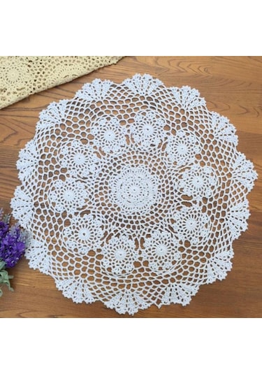 Beyaz Yuvarlak Masa Örtüsü Bardak Altlığı Peçete Masa Örtüsü Tığ Işi Dantel Pamuk Kapak Mat Ziyafet Düğün Dekorasyon 40cm Beyaz