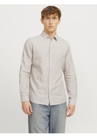 Jack & Jones Slim Kalip Keten Karışımlı Gömlek - 12268964 Crockery