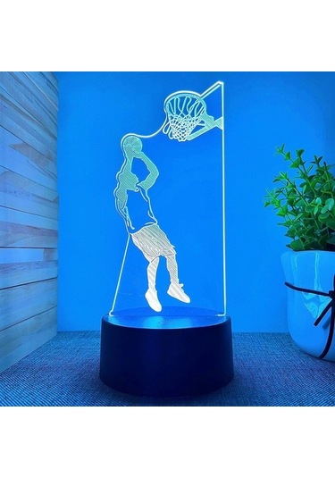 Goldenqian 3d Basketbol Oyuncusu Gece Lambası Led Lamba Illusion 7 Renk Değiştirme Dokunmatik Anahtar Masa Masa Dekorasyon Lambaları Doğum Günü Hediyesi Akrilik Taban Usb Kablosu Oyuncak Hpuot6 Siyah