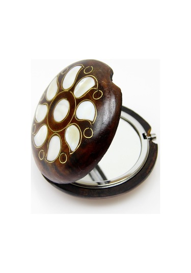 Sedef Işlemeli Telkari Ceviz Ağacı El Yapımı Makyaj Aynası Euay6 Kahverengi