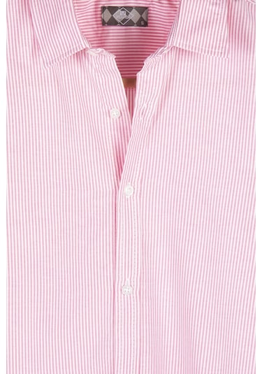 Erkek Pembe Dik Çizgili Uzun Kollu Gömlek Pembe4