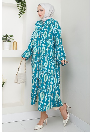 Desenli Dokuma Viskon Tunik 1516 - Mint Mint