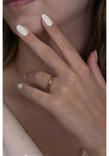 3mm İnce Bombeli Parlak Erkek Kadın Unisex Çelik Alyans Yüzük Cl27 Sarı