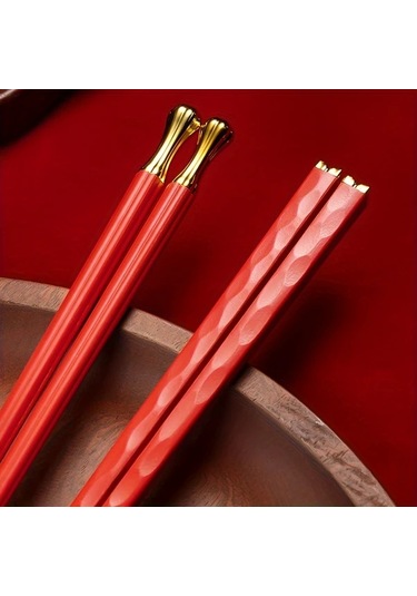 Oldfriend Kırmızı 5 Çift Argyle Desenli Cam Elyaf Yemek Çubukları Seti, 9,5" Kaymaz Japon Kore Stili Kırmızı