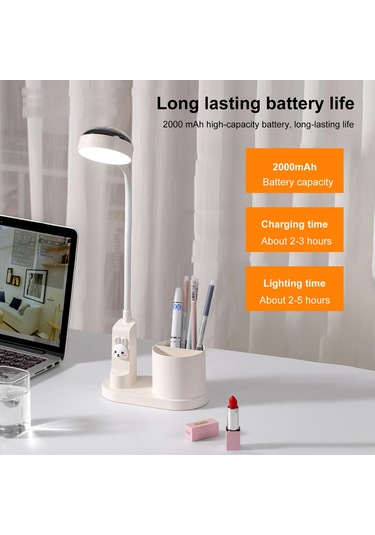 Hfambition Çalışma Masası İçin Renkli Projeksiyonlu Masa Lambası Ve Kalemlik Kombinasyonu - Pembe