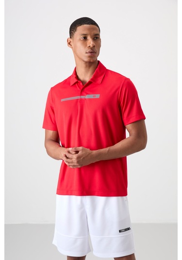Kırmızı Nefes Alan Dokulu İnce Esnek Standart Fit Polo Yaka Erkek Performans T-shirt - 88393 Kırmızı