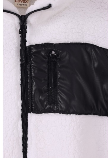 Monox Çocuk Lastik Manşetli Fermuarlı Unisex Kuzu Wellsoft Peluş Ceket Beyaz