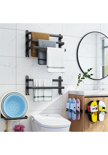 Teltree Banyo Duvar Rakımı - 40cm Çift Çubuklu, Su Geçirmez Uzay Alyuminyum, 10kg Yük Taşıma, Delme Yok Kurulum, Taze/ Mutfak/ Balkon Uygun Siyah