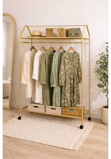 Metallica Concept Tekerlekli Home Hanger Askılık Ayaklı Askılık Gold Sarı