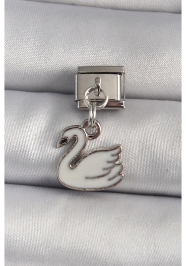 316l Çelik Gümüş Renk Sallantı Beyaz Kuğu Model Nomination Charm - Tj-bc1160 Diğer