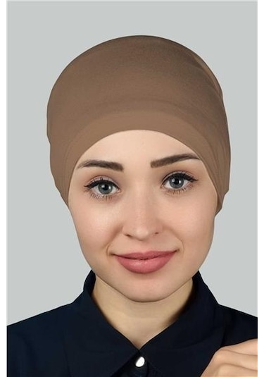 Hazır Pratik Geçmeli Lastikli Tesettür Bone Toprak