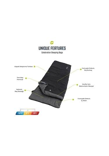 Outwell Celebration Lux Black -10 Ultra Konforlu Uyku Tulumu Siyah