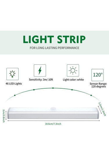 Reedark 46 Led Hareket Sensörlü Işık Şeridi, Şarjlı Manyetik Gece Lambası, Kablosuz Dolap Stüdyo Işığı 2 Adet Beyaz