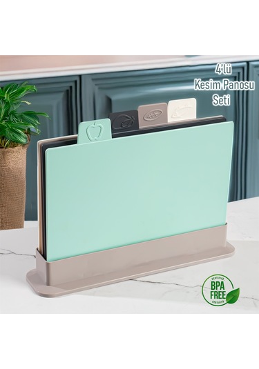 Porsima 1164 Cappuccino Asıa 4'lü Kesme Tahtası Sebze, Et Ve Ekmek Kesme Tahta Seti Çok Renkli