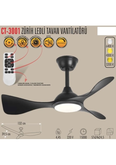 Cata Ct-3001 Zurih Ledli Tavan Vantilatörü