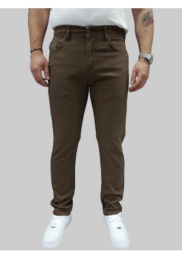 Erkek Enjoy Regular Fit Ligralı Kahverengi Kot Pantolon Kahverengi