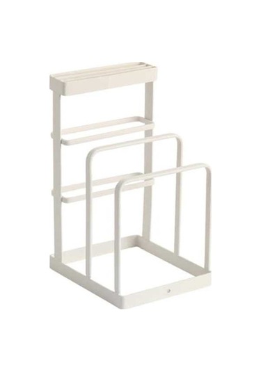 Pazly Bıçak Bloklu Kesme Tahtası Tutucu, Doğrama Tahtası Düzenleyici, Mutfak Rafı, Tencere Kapağı Standı, Beyaz Beyaz