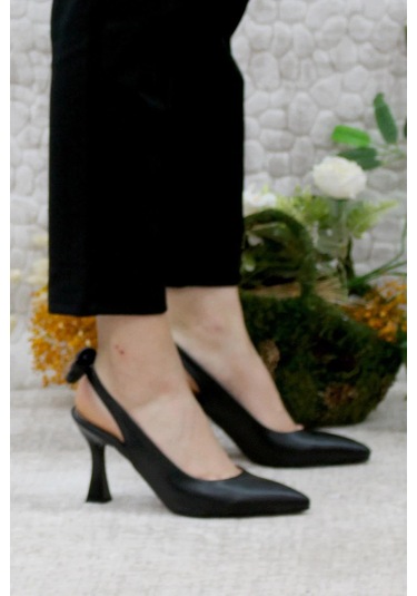 Ayakkabımood Cc 343 9 CM Siyah Fiyonklu Kadın Topuklu Ayakkabı Siyah