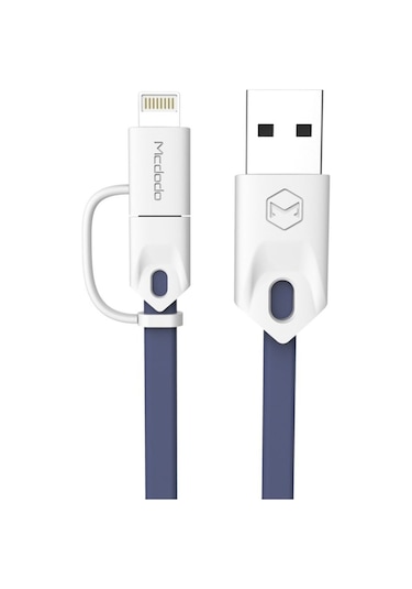 Apple Uyumlu iPhone Lightning Micro Usb Akıllı Şarj Data Kablosu Mavi
