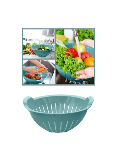 Flosoft Makarna Süzgeci 25 Cm, Kulplu Sebze Meyve Yıkama Süzgeci 2,5 Litre Turkuaz