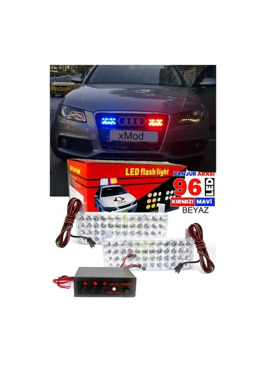 Kırmızı Mavi 96 Led Panjur İçi Polis Flash Led 48 X 2 Led