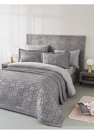 Zarif Jakarlı Yatak Örtüsü Alves Gri