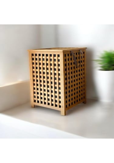 Bambu Kapaklı Kirli Çamaşır Sepeti Banyo Düzenleyici Modern Şık Tasarım Organizer Bambu